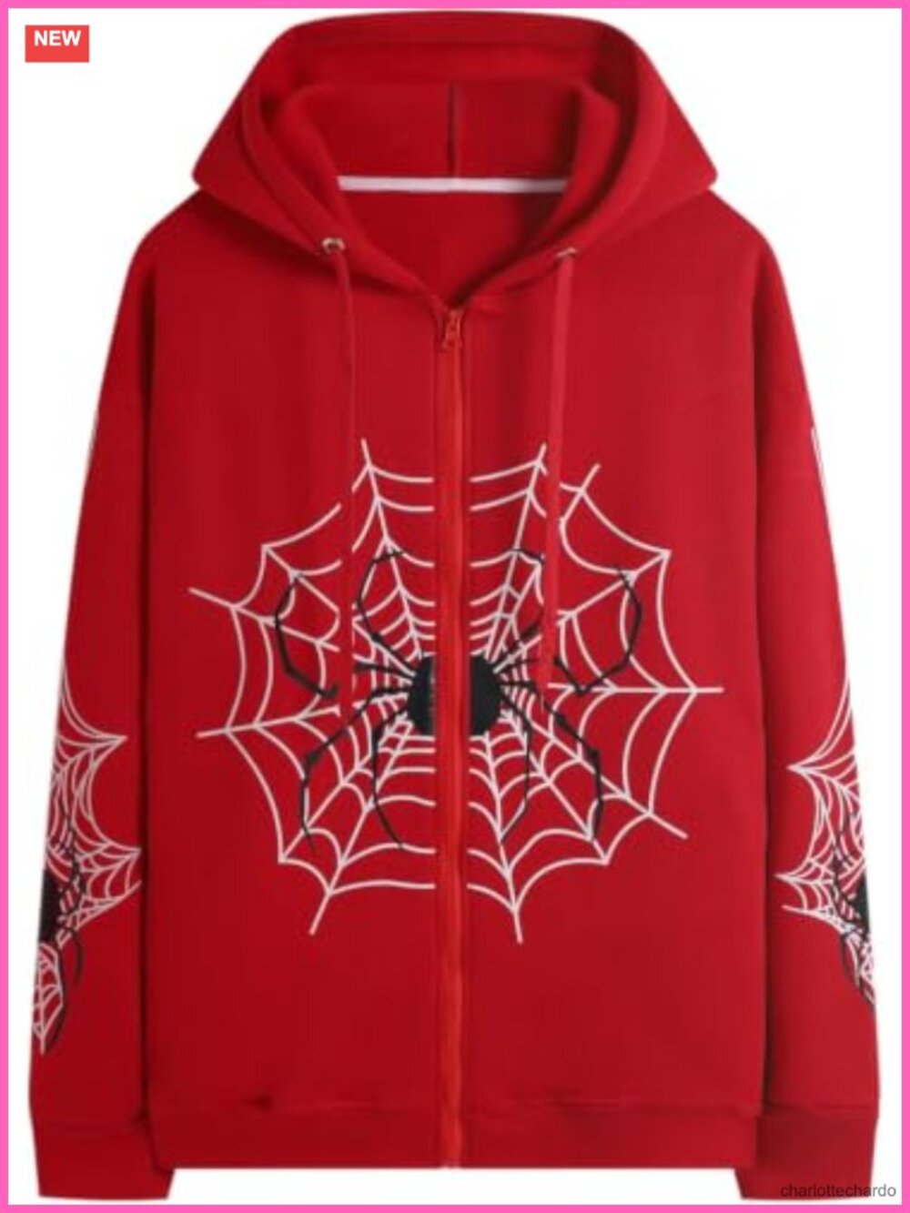 Y2K Zip Up Spider Graphic Hoodie Gothic Emo Grunge Streetwear Oversized